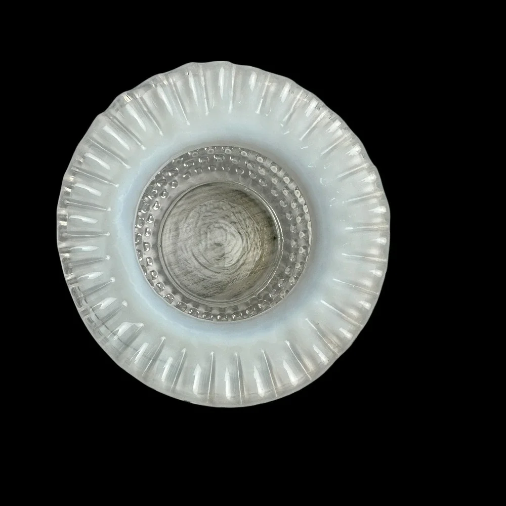 Fenton Moonstone Opalescent Hobnail Glass Vase Ruffled Rim Vintage MCM 4.5
